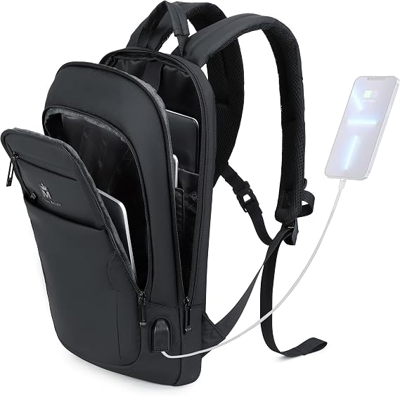 Caoroky knight Backpack Laptop Men 15.6 inch Slim Work Business Backpacks with USB Charging Port Mens Travel Bag Bookbag (Black, Medium)