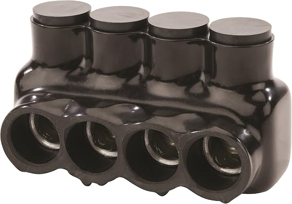 NSI IPL250-4B Polaris Insulated Multi-Tap Connector 3 Port (Single Sided Entry) 250 MCM-6 AWG-Bagged wire-terminals, 3 x 1 x 2, Black
