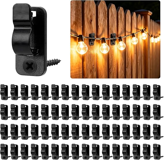 Xujinsongg 80 Pack Outdoor String Light Clips Screw- in Hooks, Black