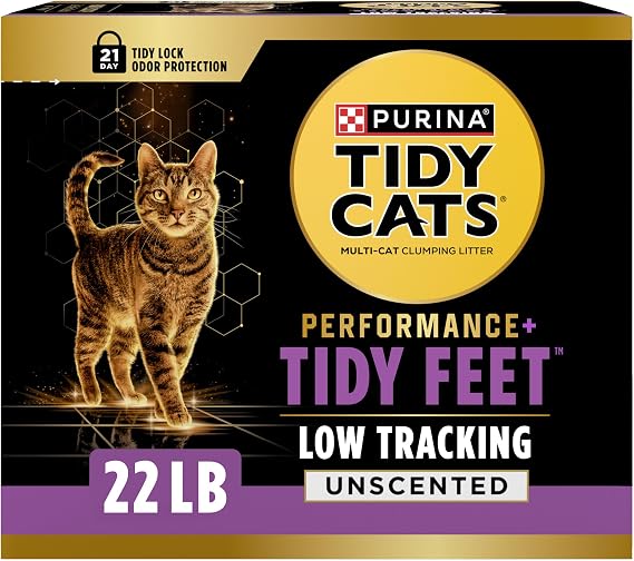 Purina Tidy Cats Performance Plus Tidy Feet Unscented Clumping Cat Litter, Low Tracking Odor Control, 22 lb. Box