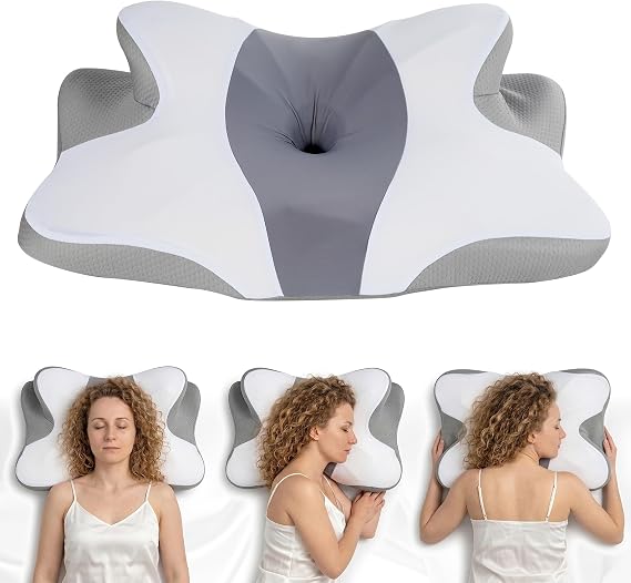 Neck Pillow, Memory Foam Neck Pillow, Cervical Pillow, Orthopedic Butterfly Ergonomic Memory Cervical Pillow for Neck Pain Relief, Removable Breathable Pillowcase, Contour Neck for Side, Back,Odorless