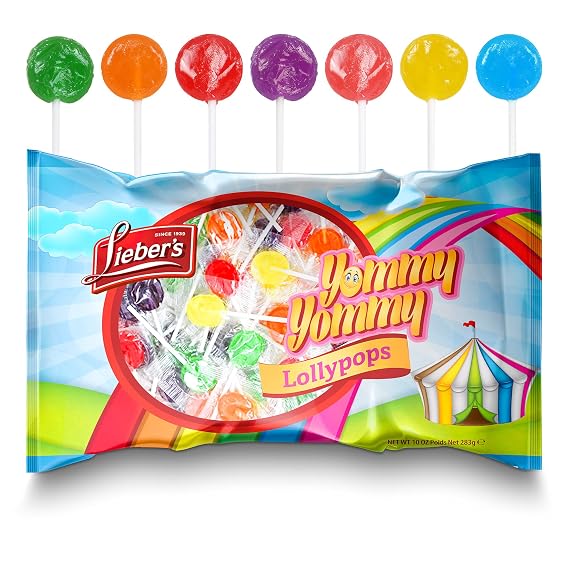 LIEBERS Assorted Candy Lollipops, Individually Wrapped Bulk Party Pack | For Halloween, Parades and Pinatas, Kosher, 10 Oz. Flavors May Include Cherry, Lemon, Strawberry, Apple, Orange and Grape.