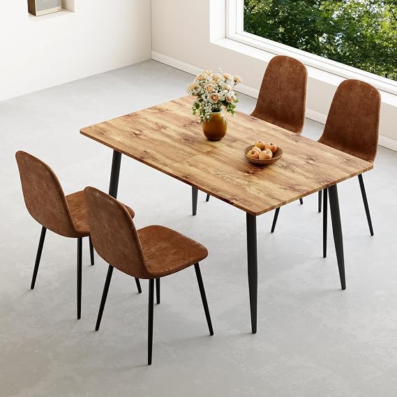 Wood Dining Table Set for 4,59''-75''Extendable Dining Table Set for 4,Rustic Kitchen Table Set for 4 with Upholstered Chairs,5 Piece Dinner Table Set for Kitchen,Dining Room