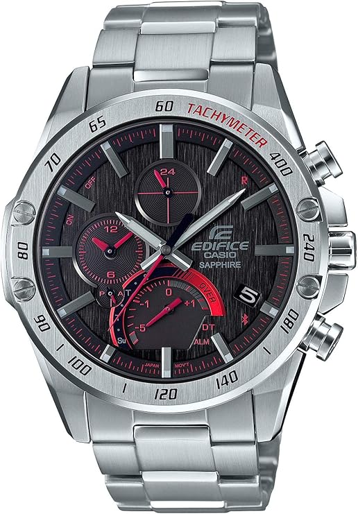 Casio Edifice Watch Domestic Regular ProductEQB-1100 Round Bezel, silver/red