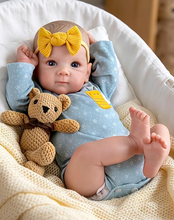 Aori Lifelike Baby Dolls 20 Inch Reborn Girl Doll in Blue Outfit | Realistic Newborn Baby Doll with Blue Eyes and Hand-painted Hair, Companion Gift for Seniors and Collectors