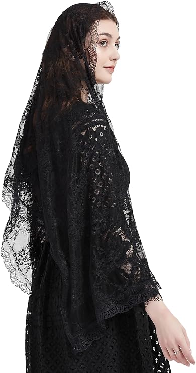 Rectangle Floral Tulle Shawl Chapel Veil with Flowers Mantilla Church Veil Y042