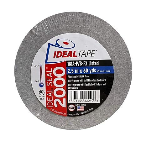 Ideal Tape Ideal Seal 2000 Aluminum Foil Tape UL 181A-P/B-FX Certified 2.5 in x 60 yds