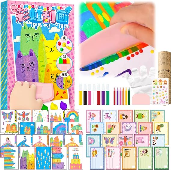 Upgrade Rainbow Scratch Art Set, 20 Premium Sheets, 7 Color Tools, Stickers
