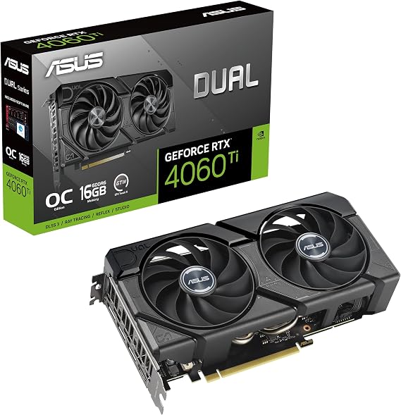 Asus Dual GeForce RTXTM 4060 Ti EVO OC Edition 16GB GDDR6 (PCIe 4.0, 16GB GDDR6, DLSS 3, HDMI 2.1a, DisplayPort 1.4a, 2.5-Slot Design, Axial-tech Fan Design, 0dB Technology, and More)