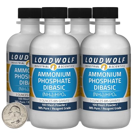 Ammonium Phosphate Dibasic / 12 Ounces / 4 Bottles / 98% Pure Reagent Grade / 100 Mesh Powder