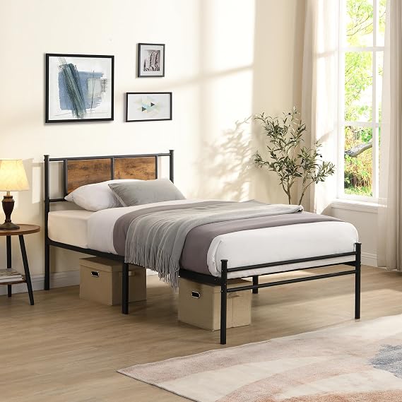 Twin Metal Platform Bed Frame with Headboard, Heavy Duty | Under-Bed Storage, Steel Slats, Noise-Free Design, No Box Spring Needed, Easy Assembly
