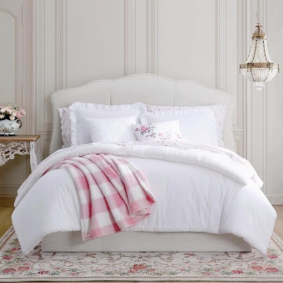 Shabby Chic - King 3-Piece Comforter Set, Soft Cotton Bedding with Matching Shams, Romantic Ruffled Home Decor for All Seasons (Brette White, King)