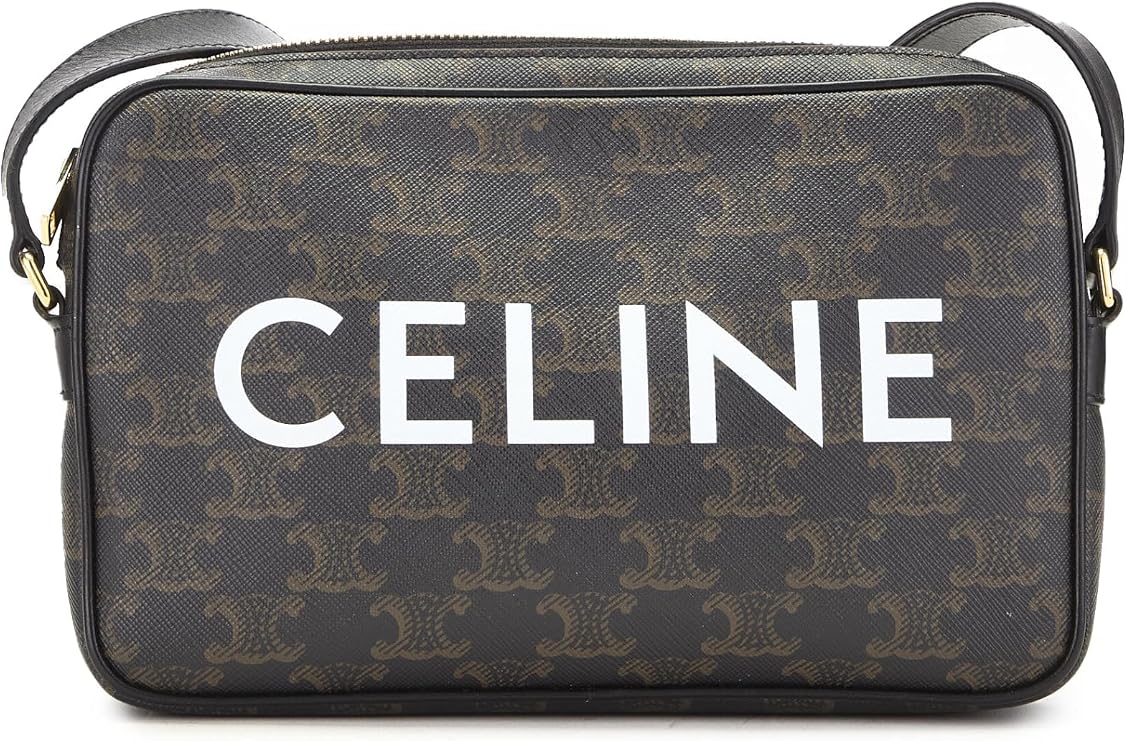Celine, Pre-loved Brown Coated Canvas Triomphe Messenger Medium, Black