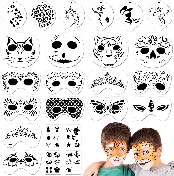 Marspark 24 Pcs Face Paint Stencils Reusable Face Painting Stencils Body Facial Art Templates DIY for Halloween Party Cosplay Festival Makeup Holiday Painting(Animal Style)