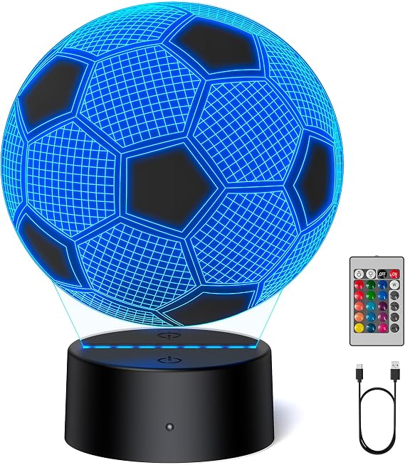 TECKNET 3D Soccer Night Light, LED Football Lamp with Remote Control