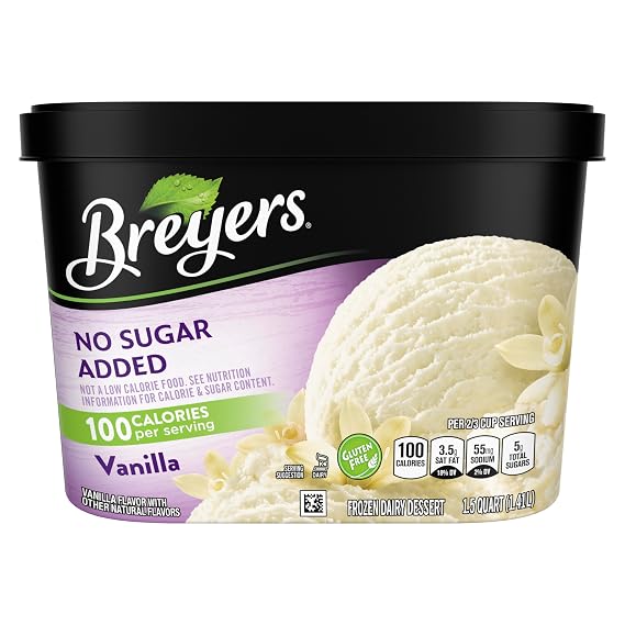 Breyers Frozen Dairy Dessert for a Delicious Frozen Treat No Sugar Added Vanilla 100% Grade A Milk & Cream, All American Dairy 48 oz