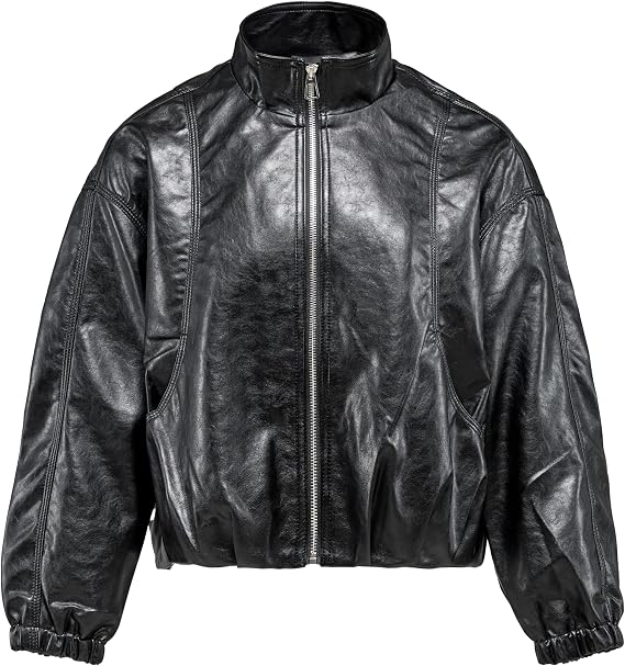 Premium Leather Motorcycle Jacket, Black, Stand-Up Collar, Full Zip Front