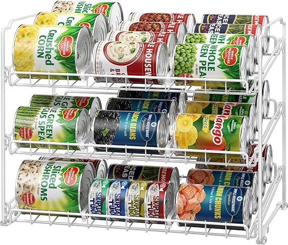 Simple Houseware Stackable Can Organizer Rack for Pantry/Cabinet - 11.5" D x 17" W x 13.75" H, Holds 36 Cans, 3-Tier Can Food Storage Dispenser, White