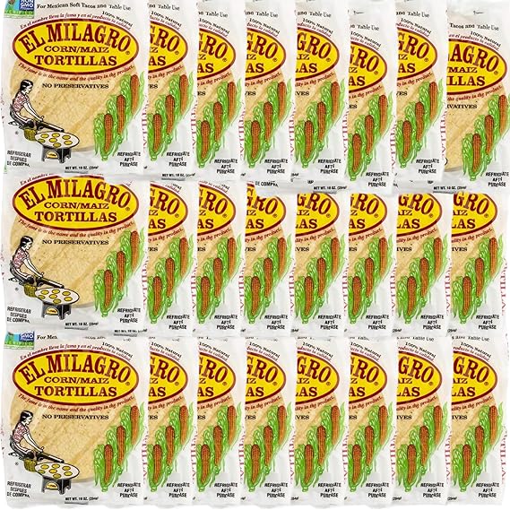 El Milagros Corn Tortillas, No Preservatives, Non-GMO, Fresh from Chicago - 24 Packages (288 Tortillas) (24 Pack Plastic)