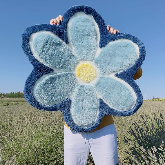 Çiçek Halısı 88,9 cm, El Yapımı Tepeli Funky Sevimli Halılar Yatak Odası için Estetik İç Mekan Halı, Mutfak, Oturma Odası, Banyo için Mükemmel