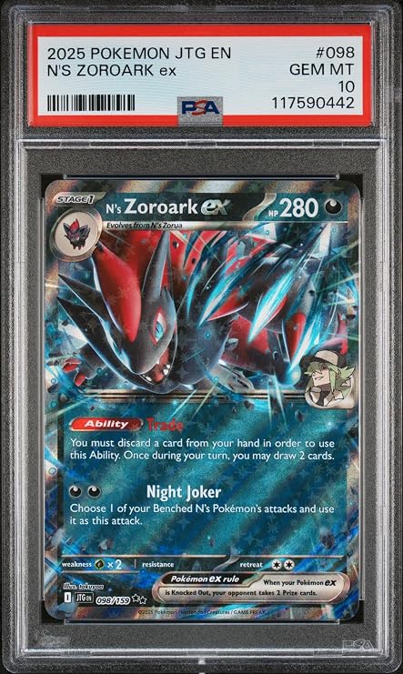 Graded 2025 PKM JTG EN N's Zoroark ex #098 Journey Together Trading Card Game PSA 10 Gem Mint