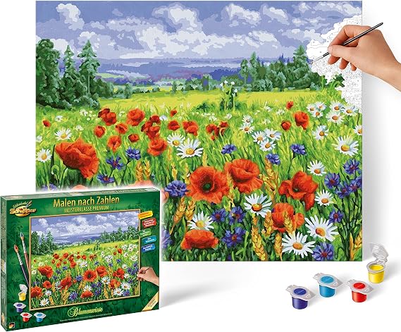 Schipper 609130824 Painting by Numbers, Flower Meadow - Painting for Adults, Including Brushes and Acrylic Paints, 40 x 50 cm