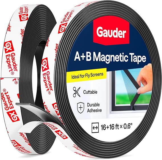 GAUDER A+B Magnetic Tape I Magnetic Strips with Adhesive Backing for Fly Screen & More | Magnetic Tape Roll (16 ft + 16 ft)