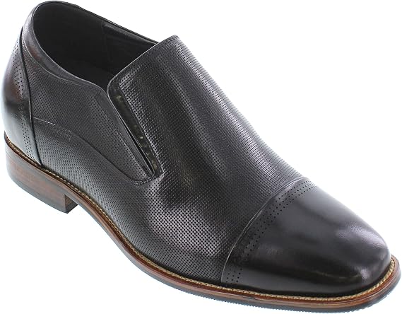 CALTO Men's Invisible Height Increasing Elevator Shoes - Black Premium Leather Slip-on Dress Loafers - 3 Inches Taller - Y10657 - Size 6 D(M) US