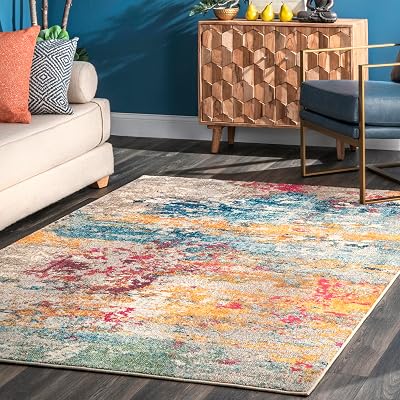 Nuloom Monet MulticolorIvory, 4 x 6, Modern Abstract, Soft and Cozy, High Traffic, Stain Resistant, Easy Clean, Durable Area Rug for Bedroom, Living Room, Dining Space, Den, Foyer, Entryway