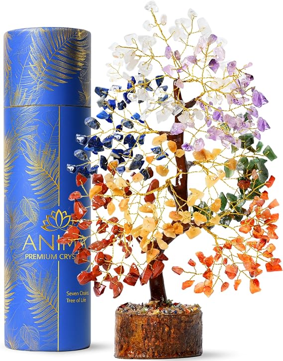 Anima Premium Crystal Tree of Life 7 Chakra Tree for Healing, Harmony, Positive Energy, Luck & Manifestation Includes Guidebook & Gift-Ready Packaging Ethically Handcrafted in India by Women