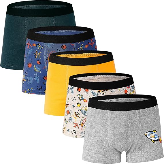 Boys' Boxer Cotton Briefs 5-Pack Toddler Underwear for Kids 8-14