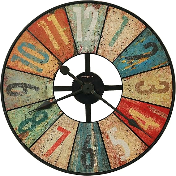 Howard Miller Grange Hall Wall Clock - Oversized Rustic Analog Wall Clock, Aged Background with Multi-Colored, Battery Operated Quartz Movement - Ideal Kitchen, Living Room, Office, and Home Decor