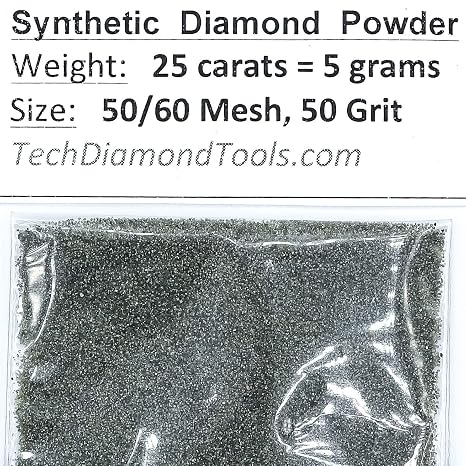 TechDiamondTools Diamond Dust Grinding Powder for Stone Rock Valve Steel Hard Metal Concrete Granite Knife Gun 325/400 to 50/60 mesh 5 Grams 25 carats USA Made Abrasive Powder Crystal dust (50 grit)