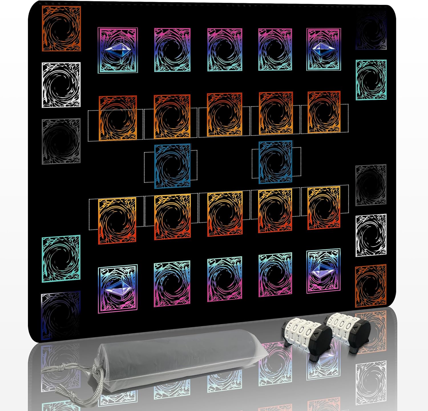 Extalas for Yu-Gi-Oh TCG Playmat - Free Counters & Storage Bag, Dual Player Master Rule Duel Zones, Extra Large 2-Player Card Game Mat Basic