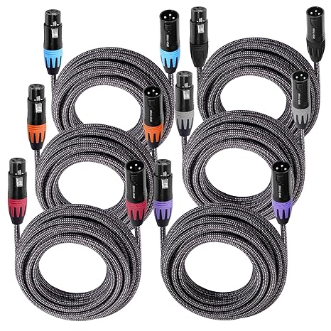 SMALL-EYE XLR Mic Cable 2 ft 6-Pack, Braided 3-Pin Male to Female