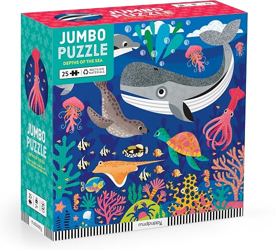 Mudpuppy Depths of The Sea - Jumbo 25 Piece Jigsaw Floor Puzzle Featuring Whales, Dolphins, and More!, Flower
