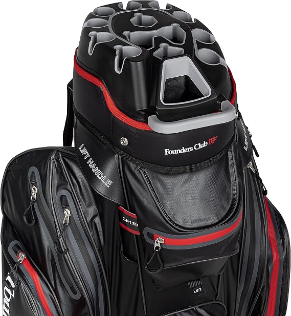 Founders Club Waterproof Club Lock Organizer Cart Bag for Men with Anti Rattle 14 Way Divider Top Full Length Dividers