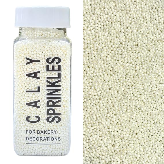 Sentovac Edible 2mm White Pearl Sugar Sprinkles for Cake Decorating 1 Bottle 3.53oz/ 100g Cookie Decorating Celebrations Wedding Shower Party Chirstmas Supplies