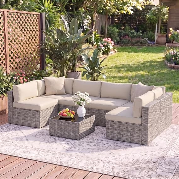 May in Color 7-Pieces Wicker Outdoor Patio Furniture Set