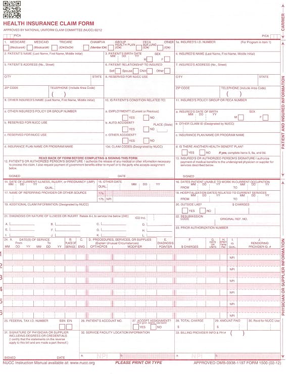 Jaxplaza Insurance Claim Form ver 02/12, White, 2,500 Sheets (CMS-1500)