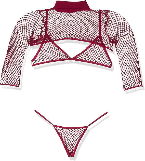 Leg Avenue Women's 3 Pc Fishnet Bikini and Crop Top Set