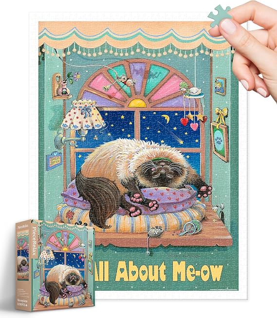 PieceRelax Plastic Jigsaw Puzzles for Adults 1200 Pieces - Gary Patterson - It's All About Me-ow Most Satisfying Table Games and Gifts No Puzzle Mat Required [H3469]