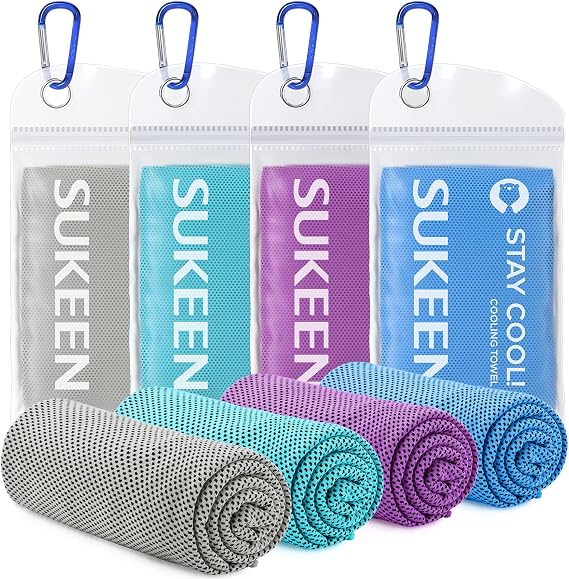 Sukeen 4 Pack Cooling Towels (40"x 12"), Cooling Neck Wraps, Soft Ice Towel