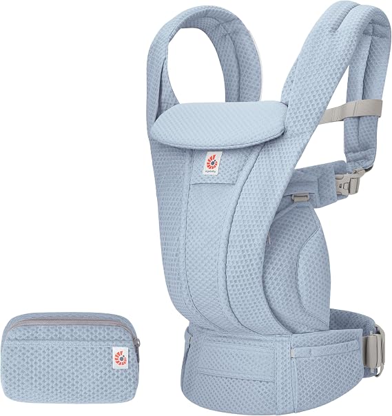 Ergobaby Omni Deluxe Baby Carrier for Newborns to Toddlers 0-48 Months | 4-Position Breathable Mesh Baby Carrier with Ergonomic Support, 7-45 lbs / 3.2-20.4kg, Serene Blue