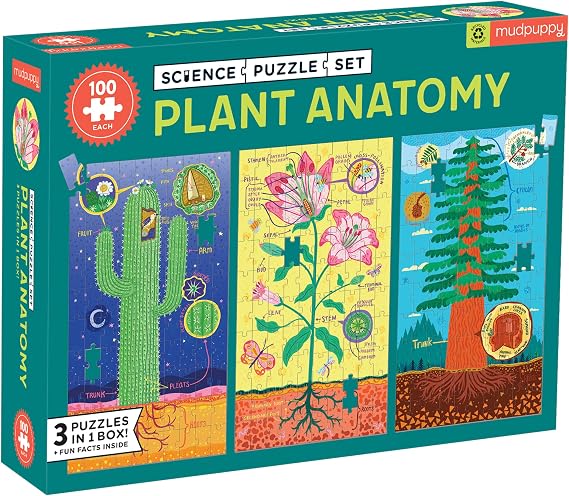 Plant Anatomy Science Puzzle Set from Mudpuppy - Includes Three 100 - Piece Puzzles with Colorful Illustrations, Ages 6+, Trifold Insert with Fun Science Facts Included