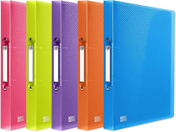 Oxford Flexible A4 Ring Binders 5 Pack, Lightweight 40mm Plastic Folders for Students, Durable Wipe-Clean Covers, Assorted Colours