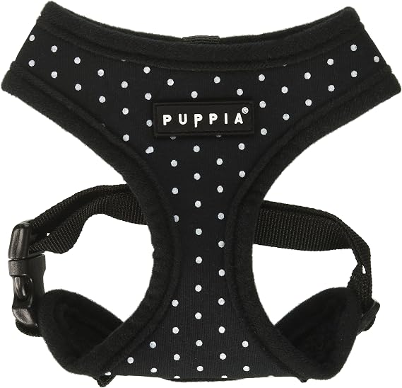 Puppia Dotty Dog Harness Over-the-Head No Pull No Choke Walking Training Adjustable for Small & Medium Dog, Small, Black