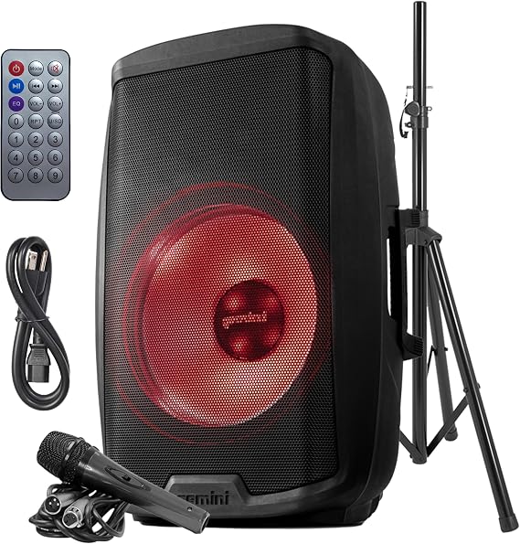 Gemini 15" PA Speaker & Stand, 1000 Watts, LED Lights (AS-2115BT-LT-PK)