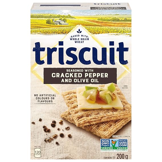 Triscuit Cracked Pepper & Olive Oil, 200g/7.1 oz., Wheat Crackers (Imported from Canada)