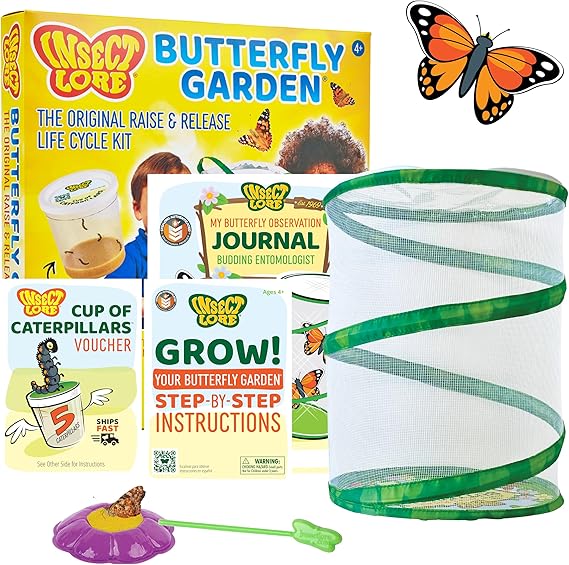 Insect Lore Raise and Release Butterfly Garden Kit Caterpillar Habitat with redeemable Voucher STEM-accredited Butterfly Growing Kit for Kids, Classrooms, and Homeschool Learning